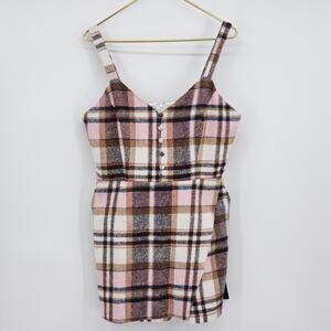 Lulus Skort Order Pink  and Cream Plaid Romper Sleeveless Size L NWT